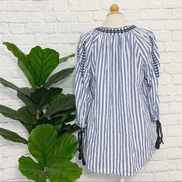 ZARA embroidered tassel boho stripe tunic blouse - Picture 7 of 8